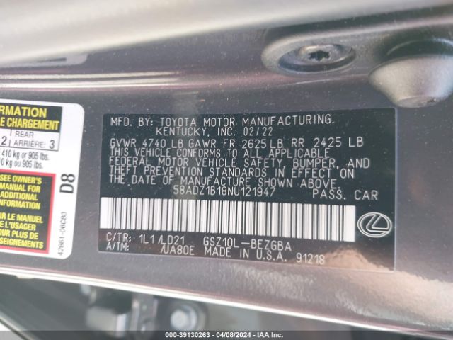 58ADZ1B18NU121947 Lexus ES 350
