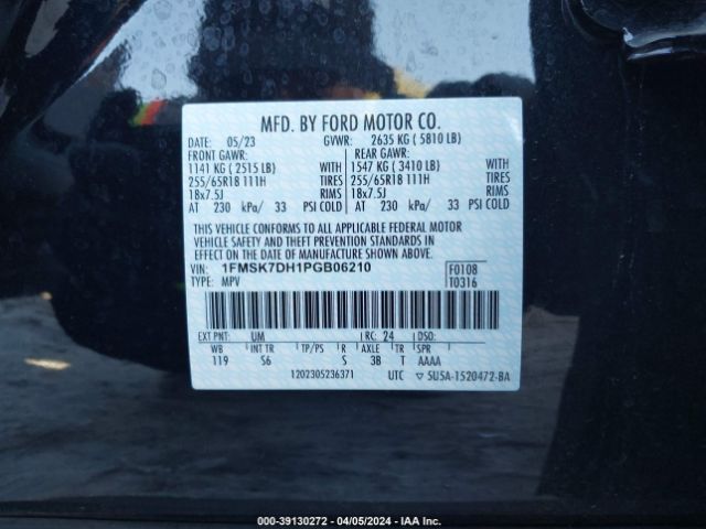 1FMSK7DH1PGB06210 Ford EXPLORER XLT
