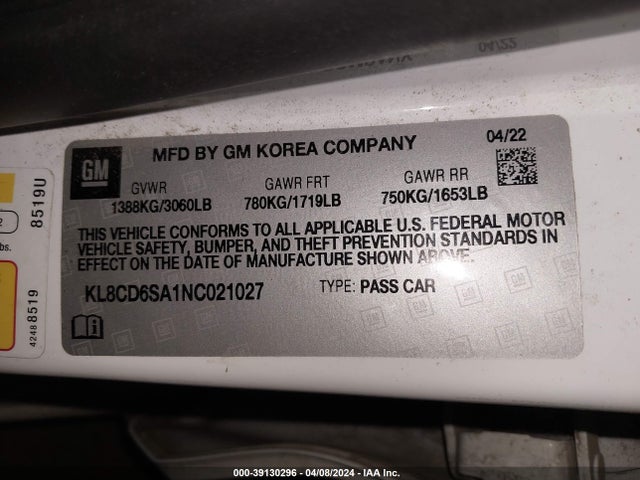 Chevrolet Spark Fwd 1lt Automatic 2022 KL8CD6SA1NC021027 Image 9