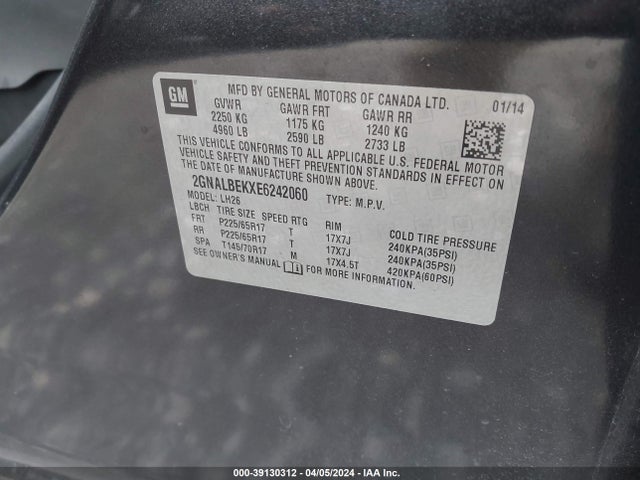Chevrolet EQUINOX 1LT 2014 2GNALBEKXE6242060 Image 9