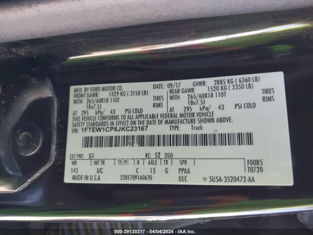 1FTEW1CP8JKC23167 Ford F-150 Xlt
