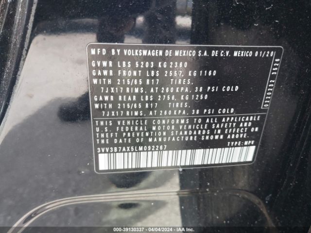 3VV3B7AX5LM092267 Volkswagen Tiguan 2.0t Se/2.0t Se R-line Black/2.0t Sel