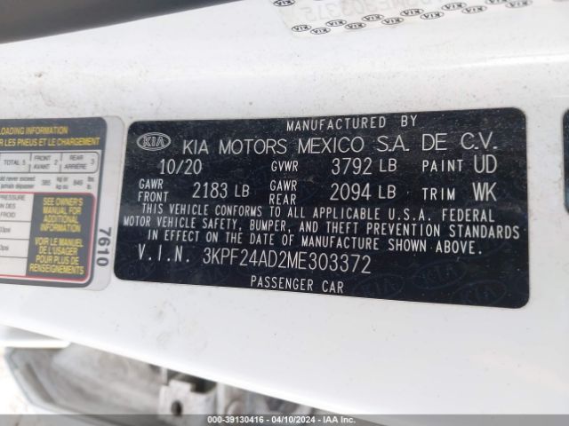 3KPF24AD2ME303372 KIA Forte Lxs