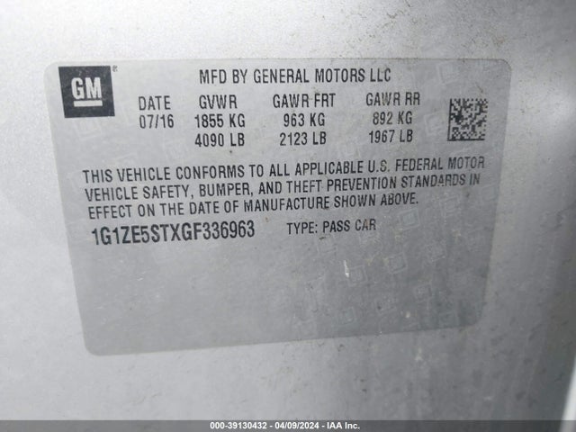 Chevrolet MALIBU 1LT 2016 1G1ZE5STXGF336963 Image 9