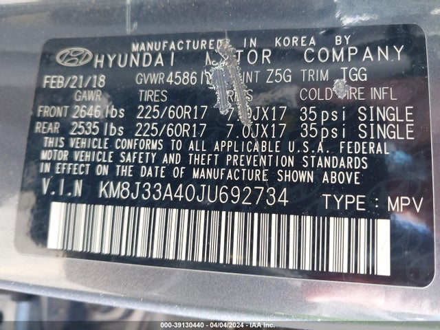 Hyundai TUCSON SEL 2018 KM8J33A40JU692734 Image 9