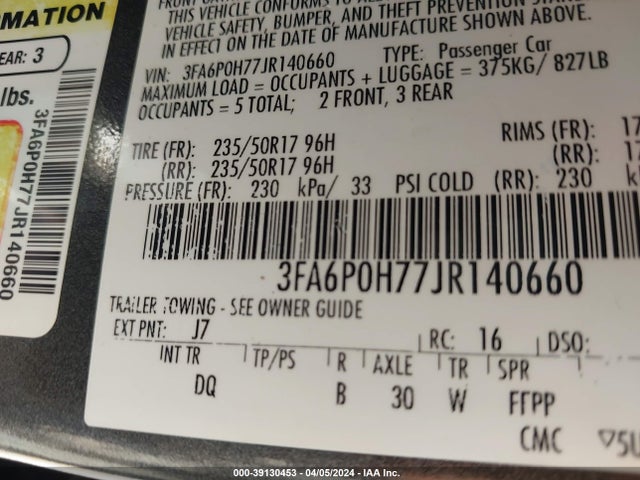 Ford FUSION SE 2018 3FA6P0H77JR140660 Image 9