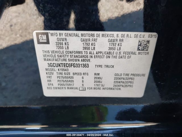 3GCUKTEC6FG331363 Chevrolet Silverado 1500 High Country