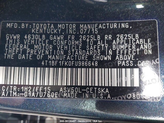 Toyota CAMRY SE 2015 4T1BF1FK0FU986648 Image 9
