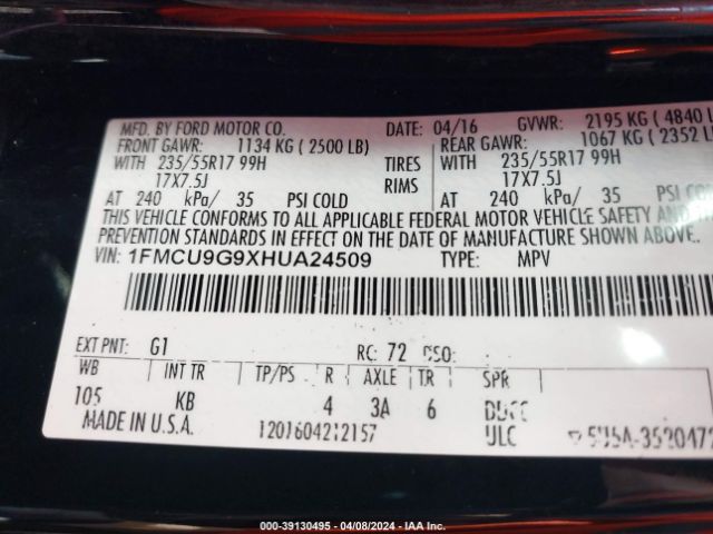1FMCU9G9XHUA24509 Ford ESCAPE SE