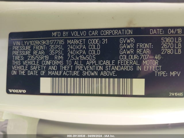 Volvo Xc60 T5 Momentum 2019 LYV102RK9KB177785 Image 9