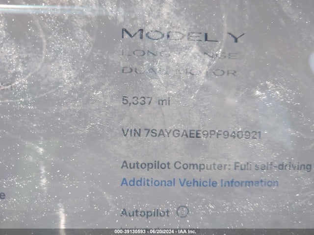 7SAYGAEE9PF940921 Tesla Model Y Awd/long Range Dual Motor All-wheel Drive