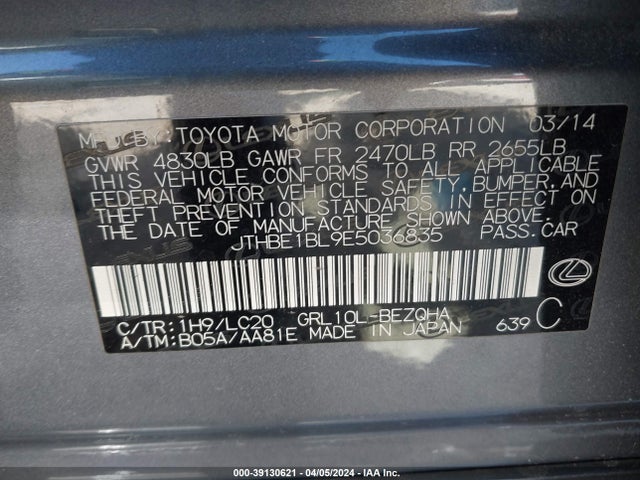 Lexus GS 350 2014 JTHBE1BL9E5036835 Image 9