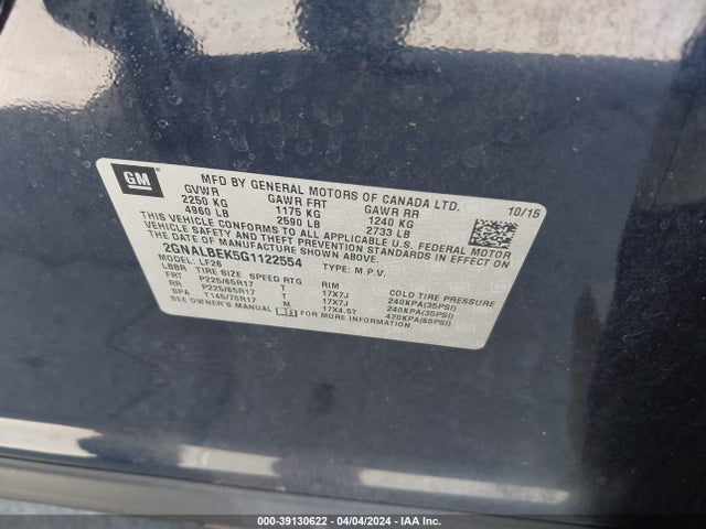 Chevrolet EQUINOX LS 2016 2GNALBEK5G1122554 Image 9