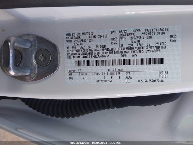 Ford ESCAPE SE 2022 1FMCU0G63NUA46431 Image 9