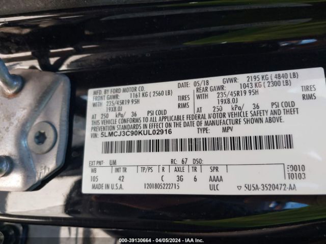 5LMCJ3C90KUL02916 Lincoln Mkc Reserve