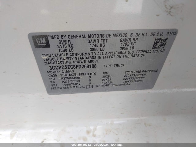 Chevrolet Silverado 1500 1lz 2015 3GCPCSEC8FG268108 Image 9