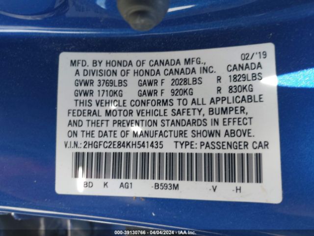 2HGFC2E84KH541435 Honda Civic Sport