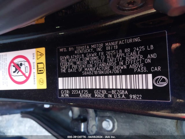 58ABZ1B18KU047061 Lexus Es 350 F Sport
