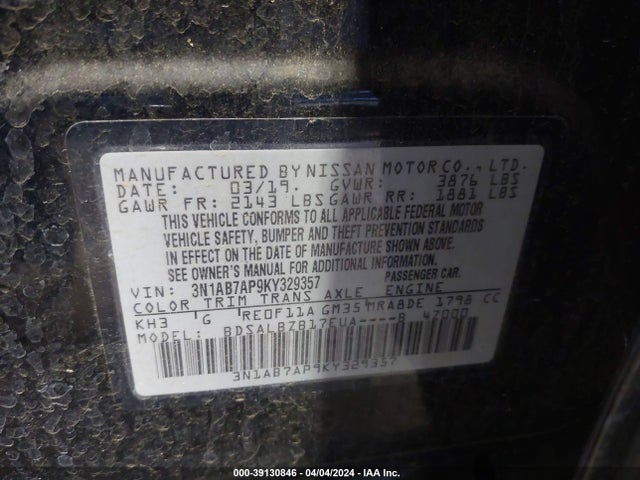Nissan SENTRA S 2019 3N1AB7AP9KY329357 Image 9