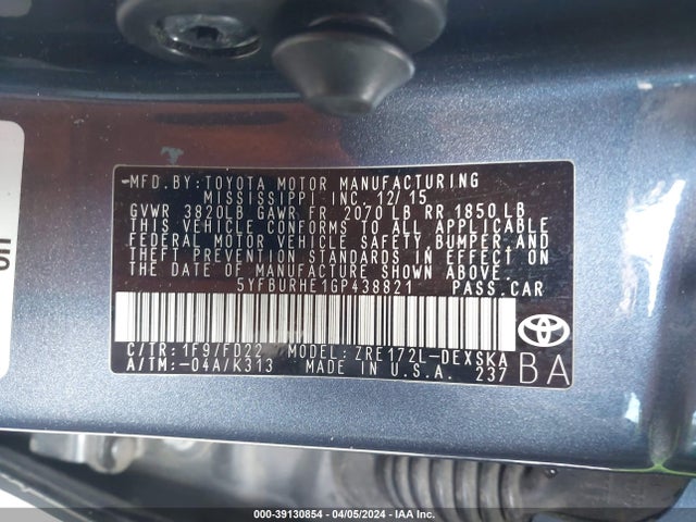 Toyota Corolla S Plus 2016 5YFBURHE1GP438821 Image 9