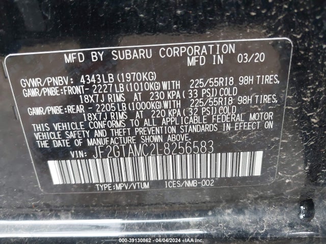 Subaru Crosstrek Limited 2020 JF2GTAMC2L8256583 Image 9
