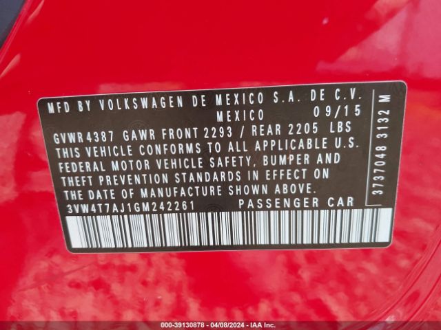 3VW4T7AJ1GM242261 Volkswagen Jetta 2.0t Gli Sel