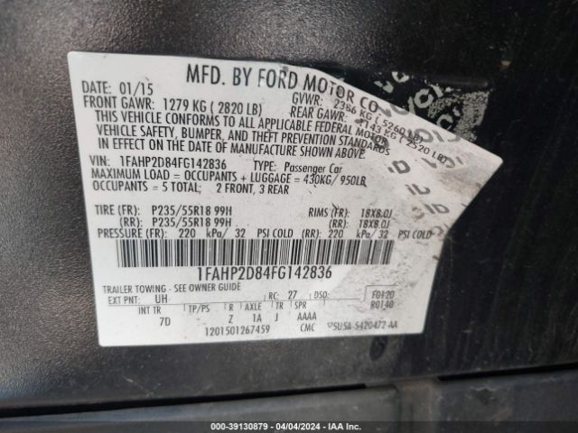 1FAHP2D84FG142836 Ford TAURUS SE