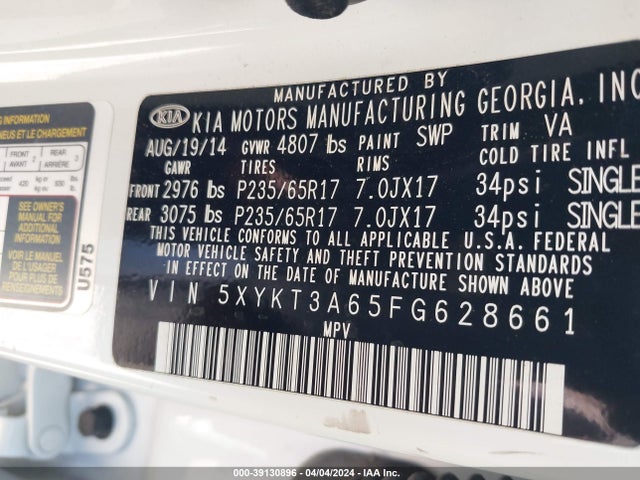 KIA SORENTO LX 2015 5XYKT3A65FG628661 Image 9