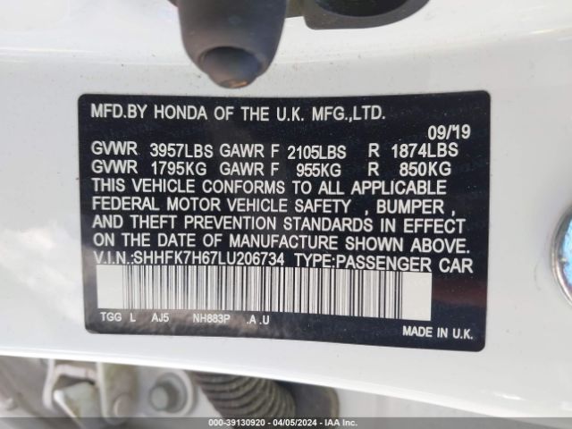 SHHFK7H67LU206734 Honda CIVIC EX