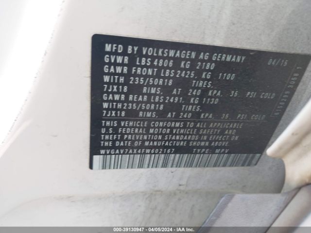 WVGAV7AX4FW602167 Volkswagen TIGUAN SE