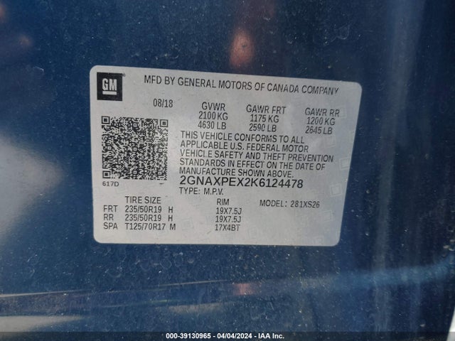 Chevrolet Equinox Premier 2019 2GNAXPEX2K6124478 Image 9
