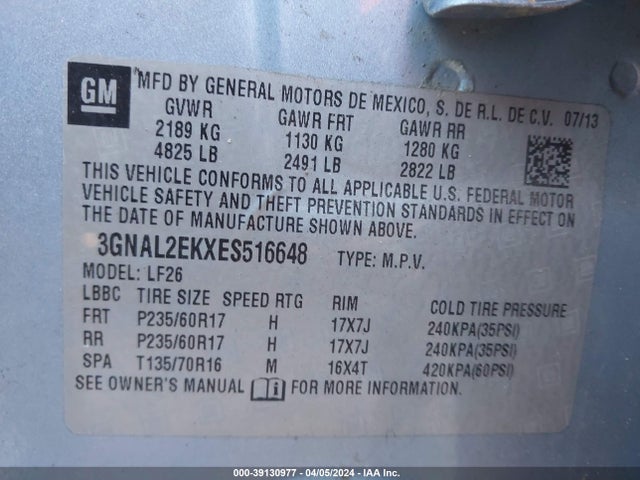 Chevrolet Captiva Sport 2ls 2014 3GNAL2EKXES516648 Image 9