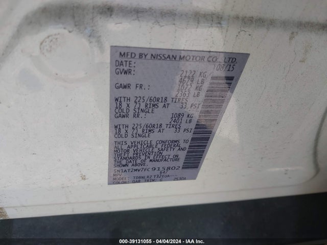 Nissan Rogue Sl 2015 5N1AT2MV7FC915802 Image 9