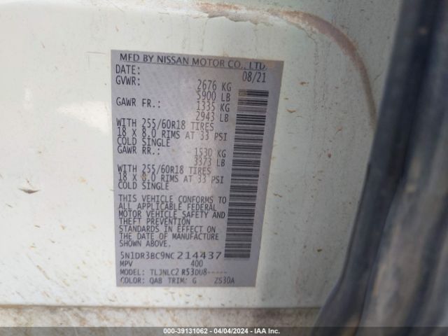 5N1DR3BC9NC214437 Nissan Pathfinder Sv 4wd