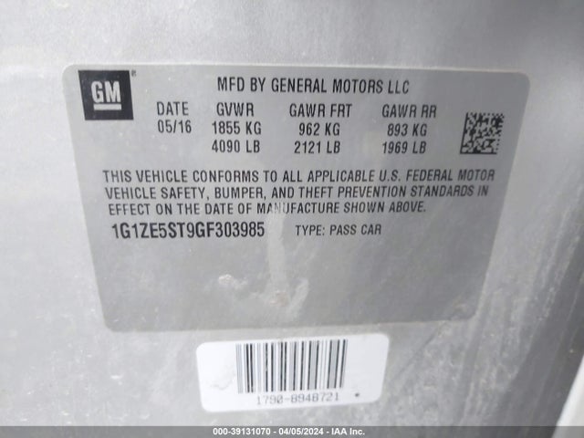 Chevrolet MALIBU 1LT 2016 1G1ZE5ST9GF303985 Image 9