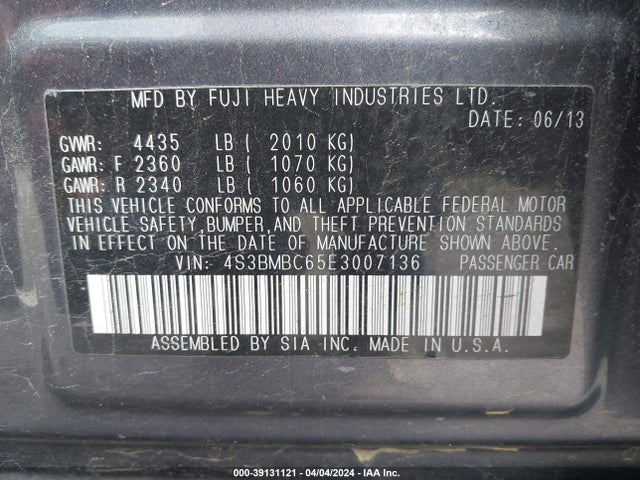 Subaru Legacy 2.5i Premium 2014 4S3BMBC65E3007136 Image 9