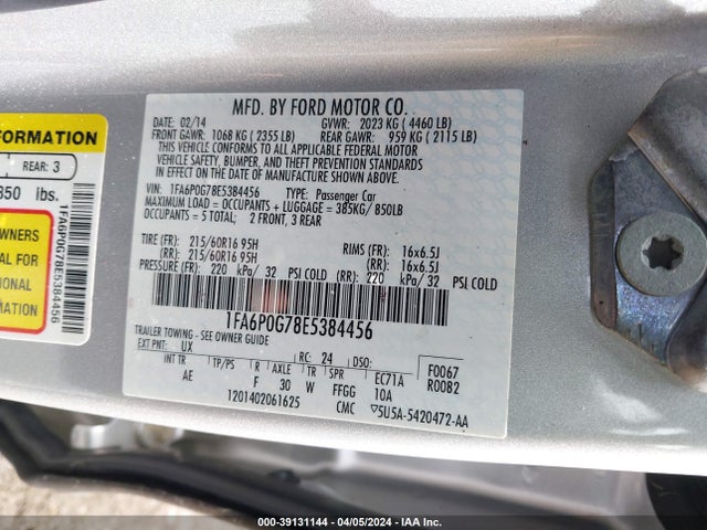 Ford FUSION S 2014 1FA6P0G78E5384456 Image 9