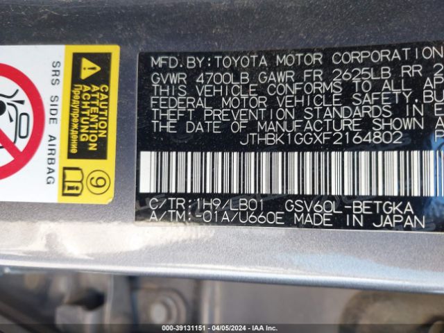 JTHBK1GGXF2164802 Lexus ES 350