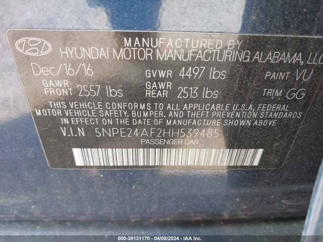 Hyundai SONATA SE 2017 5NPE24AF2HH539485 Image 9