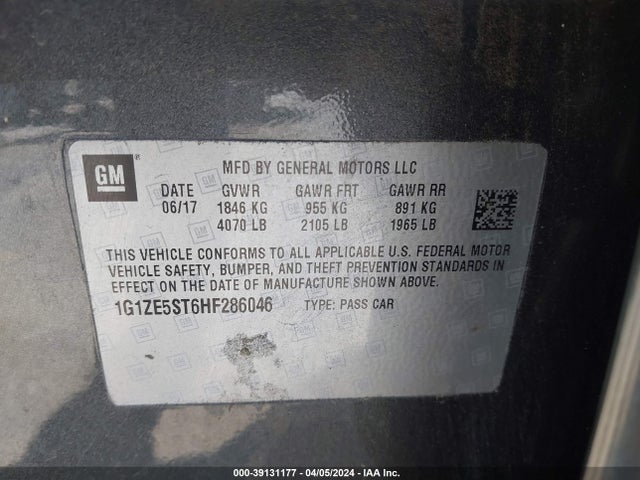Chevrolet MALIBU 1LT 2017 1G1ZE5ST6HF286046 Image 9