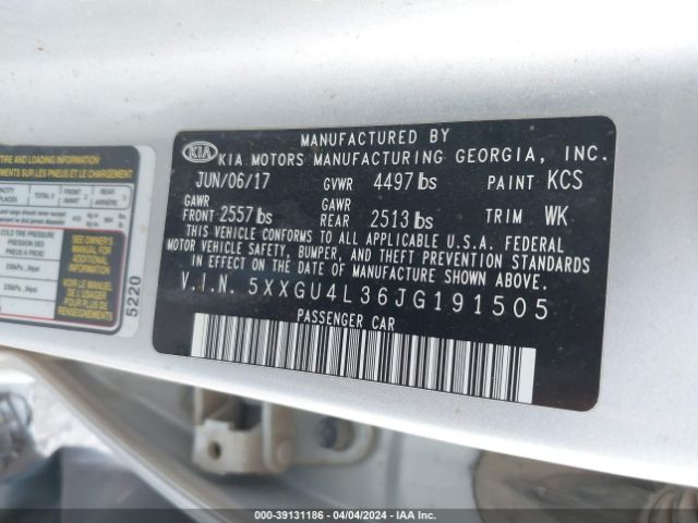 5XXGU4L36JG191505 KIA OPTIMA EX