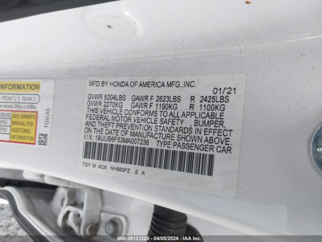 19UUB6F53MA007236 Acura Tlx A-spec Package