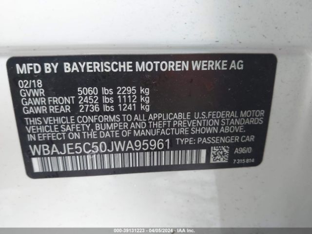 WBAJE5C50JWA95961 BMW 540I