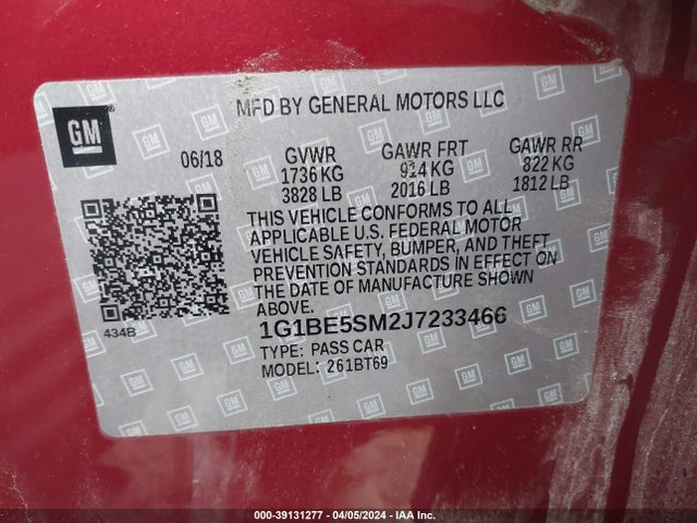 Chevrolet Cruze Lt Auto 2018 1G1BE5SM2J7233466 Image 9