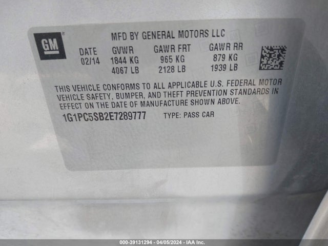 Chevrolet Cruze 1lt Auto 2014 1G1PC5SB2E7289777 Image 9