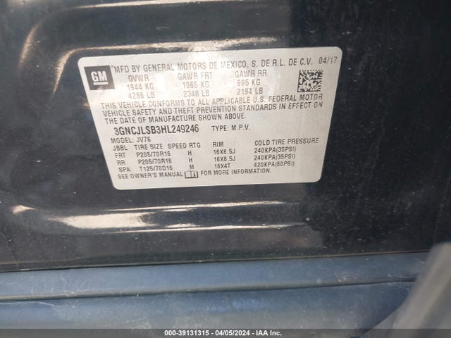 Chevrolet Trax Lt 2017 3GNCJLSB3HL249246 Image 9