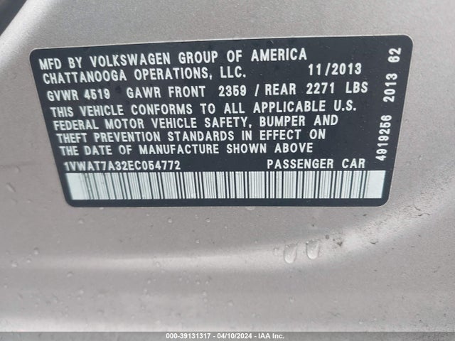 Volkswagen Passat 1.8t Wolfsburg Edition 2014 1VWAT7A32EC054772 Image 9