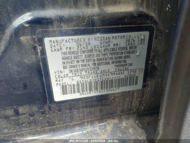 3N1AB7AP0JY326619 Nissan Sentra
