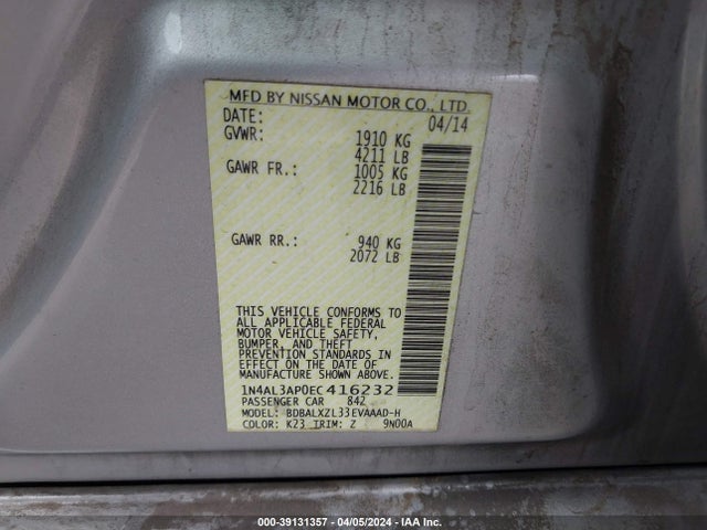 Nissan Altima 2.5 Sl 2014 1N4AL3AP0EC416232 Image 9