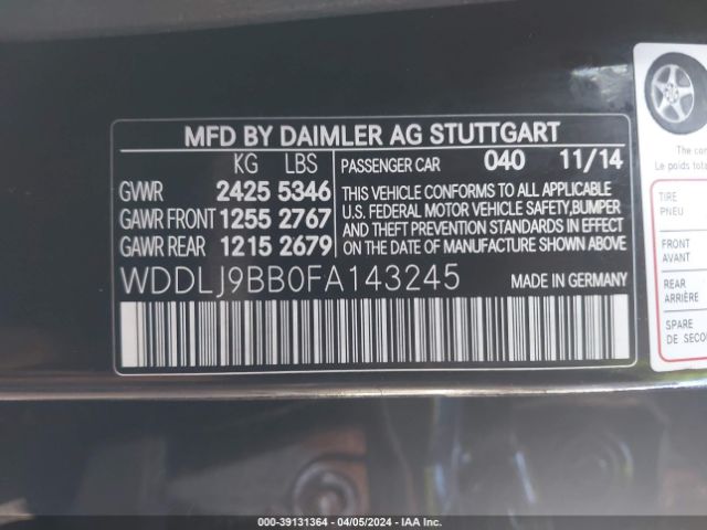 WDDLJ9BB0FA143245 Mercedes-Benz Cls 550 4matic